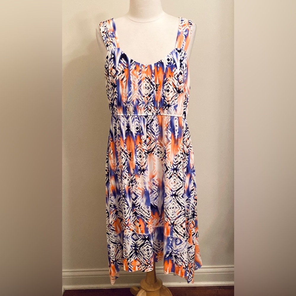Style & Co Woman White Orange Purple SZ 1X Contemporary Boho Chic Summer Dress